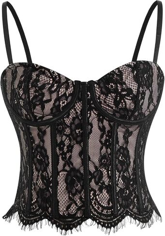 Women's Corset Crop Top Gothic Lace Sweetheart Neck Boned Cami Night Out Outfit in Saudi Arabia