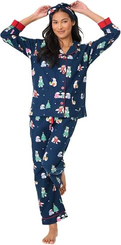 PJ Salvage Women's Cotton Flannel Long-Sleeve Button Up and Pajama Pant 3-Piece Set in Saudi Arabia