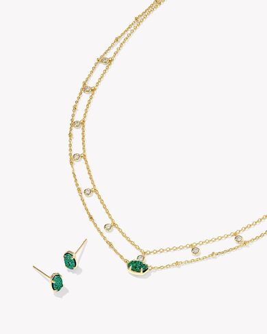 Kendra Scott Emilie Stud Earrings in Emerald Drusy, 14k Gold Plated Brass, Fashion Jewelry for Women in Saudi Arabia