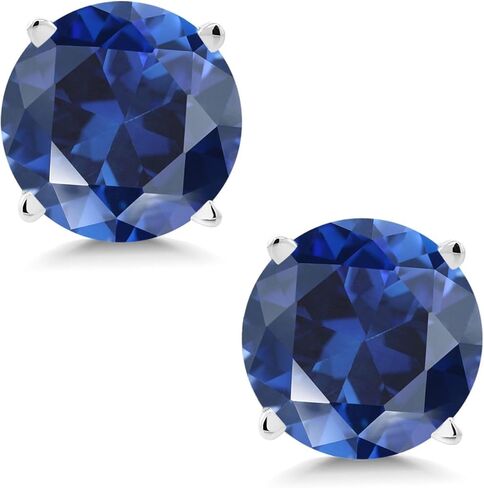 أقراط Gem Stone King من الذهب الأبيض عيار 14 قيراط مرصعة بالياقوت الأزرق | 1.50 قيراط | جولة 6 ملم | أقراط ذهبية للنساء والرجال in Kuwait