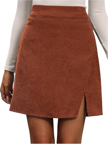 SHENHE Women's Solid Color High Waist Split Hem Fall Corduroy Mini Skirt in Kuwait