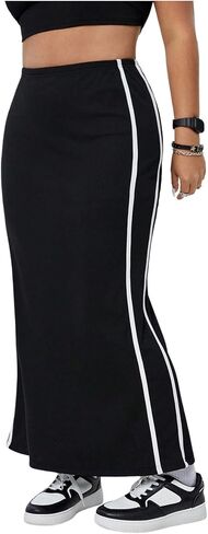 تنورة طويلة نسائية من Milumia بمقاس كبير مخططة على الجانب بخصر عالٍ، تنانير طويلة كاجوال in Kuwait