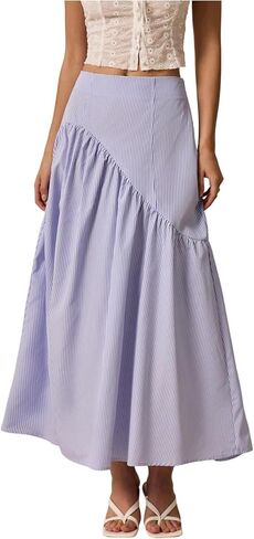 تنورة طويلة للسيدات من Milumia مطبوعة مخططة ذات طبقات وكشكشة واسعة على شكل حرف A تنانير طويلة in Kuwait