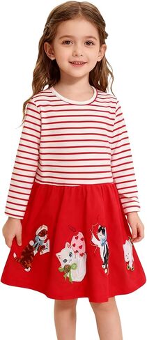 Hongshilian Girls Cartoon Dress Applique Party Dresses Casual Jersey Cotton Long-Sleeved in Kuwait
