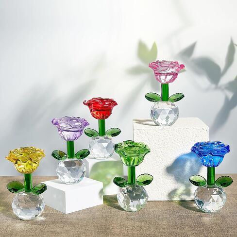 3.5in Purple Crystal Rose Flower Gifts for Women Glass Flowers Home Tbale Decoration for Engagement Anniversary Valentine's Day in Saudi Arabia