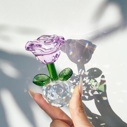 3.5in Purple Crystal Rose Flower Gifts for Women Glass Flowers Home Tbale Decoration for Engagement Anniversary Valentine's Day in Saudi Arabia