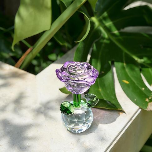 3.5in Purple Crystal Rose Flower Gifts for Women Glass Flowers Home Tbale Decoration for Engagement Anniversary Valentine's Day in Saudi Arabia