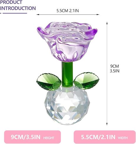 3.5in Purple Crystal Rose Flower Gifts for Women Glass Flowers Home Tbale Decoration for Engagement Anniversary Valentine's Day in Saudi Arabia