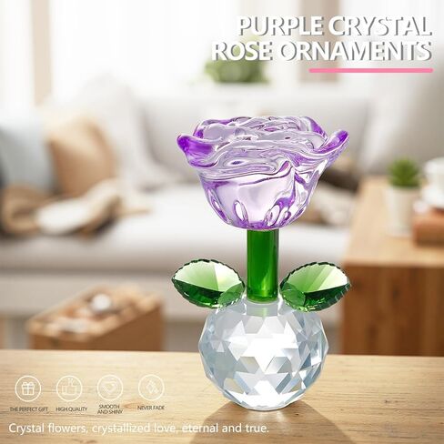 3.5in Purple Crystal Rose Flower Gifts for Women Glass Flowers Home Tbale Decoration for Engagement Anniversary Valentine's Day in Saudi Arabia