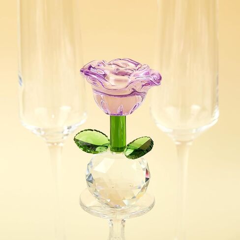 3.5in Purple Crystal Rose Flower Gifts for Women Glass Flowers Home Tbale Decoration for Engagement Anniversary Valentine's Day in Saudi Arabia
