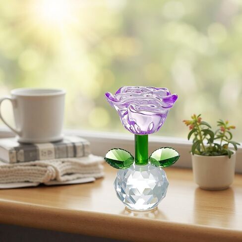 3.5in Purple Crystal Rose Flower Gifts for Women Glass Flowers Home Tbale Decoration for Engagement Anniversary Valentine's Day in Saudi Arabia
