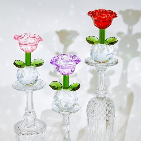 3.5in Purple Crystal Rose Flower Gifts for Women Glass Flowers Home Tbale Decoration for Engagement Anniversary Valentine's Day in Saudi Arabia