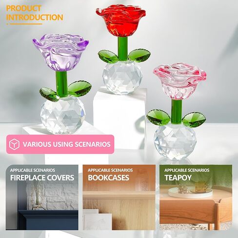 3.5in Purple Crystal Rose Flower Gifts for Women Glass Flowers Home Tbale Decoration for Engagement Anniversary Valentine's Day in Saudi Arabia