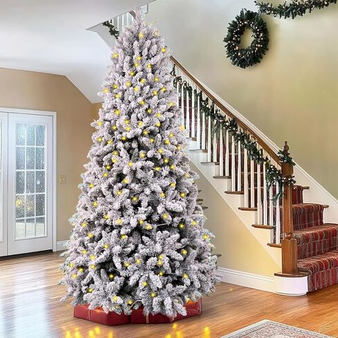 7.5 ft Flocked Christmas Tree Prelit, Include Premium Stand & Storage Bag, 798 Warm & Multi-Color Automatic Lights, 3-Minute Quick Power Connect, 1869 PVC Branch Tips for Indoor Holiday Decorating in Saudi Arabia
