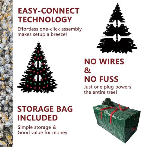 7.5 ft Flocked Christmas Tree Prelit, Include Premium Stand & Storage Bag, 798 Warm & Multi-Color Automatic Lights, 3-Minute Quick Power Connect, 1869 PVC Branch Tips for Indoor Holiday Decorating in Saudi Arabia