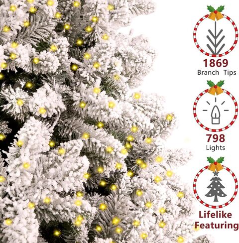 7.5 ft Flocked Christmas Tree Prelit, Include Premium Stand & Storage Bag, 798 Warm & Multi-Color Automatic Lights, 3-Minute Quick Power Connect, 1869 PVC Branch Tips for Indoor Holiday Decorating in Saudi Arabia