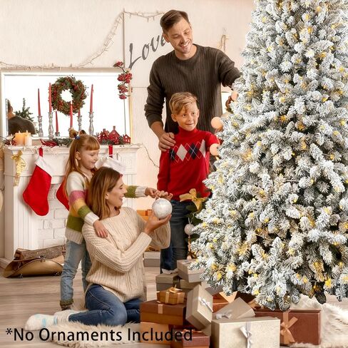 7.5 ft Flocked Christmas Tree Prelit, Include Premium Stand & Storage Bag, 798 Warm & Multi-Color Automatic Lights, 3-Minute Quick Power Connect, 1869 PVC Branch Tips for Indoor Holiday Decorating in Saudi Arabia