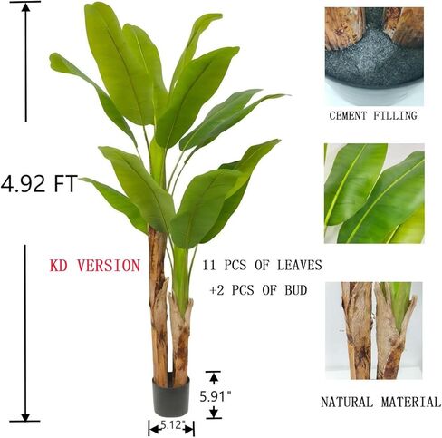 Kiko Artificial 2 Branch 11PCS +2BUD Banana Tree in Plastic Pot Fake Floor Plant Greenery Potted Plants for Living Room,Dinner Room,Shopping mall,Artificial Plant for Indoors and Outdoors in Saudi Arabia