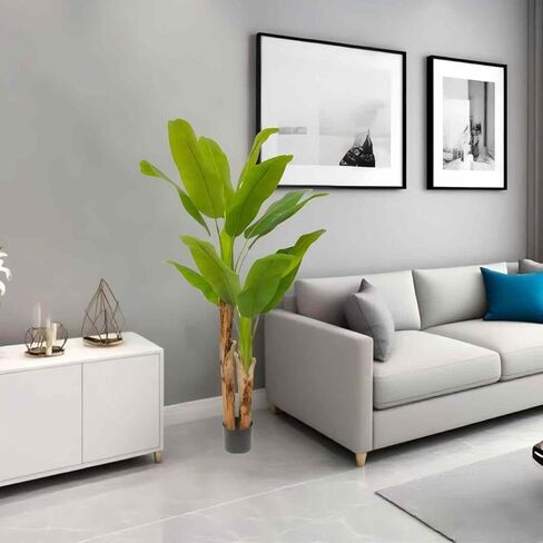 Kiko Artificial 2 Branch 11PCS +2BUD Banana Tree in Plastic Pot Fake Floor Plant Greenery Potted Plants for Living Room,Dinner Room,Shopping mall,Artificial Plant for Indoors and Outdoors in Saudi Arabia
