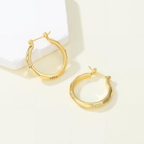 أقراط مطلية بالذهب للنساء 14 قيراط أقراط مطلية بالذهب للنساء مع قطع هندسية تشيكوسلوفاكيا أقراط ذهبية فريدة من نوعها للنساء 25 مم in Kuwait