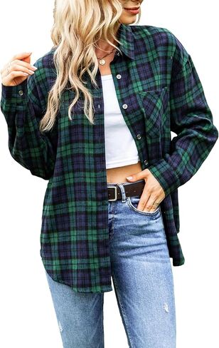 Zontroldy Womens Flannel Shirt Plaid Buffalo Long Sleeve Button Down Oversized Flannels Shirts Blouse Tops in Saudi Arabia