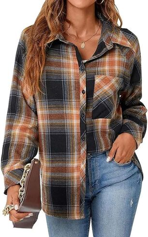 Zontroldy Womens Flannel Shirt Plaid Buffalo Long Sleeve Button Down Oversized Flannels Shirts Blouse Tops in Saudi Arabia