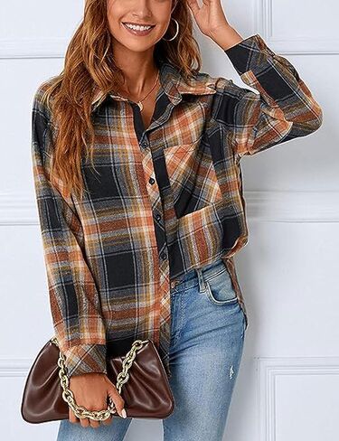 Zontroldy Womens Flannel Shirt Plaid Buffalo Long Sleeve Button Down Oversized Flannels Shirts Blouse Tops in Saudi Arabia