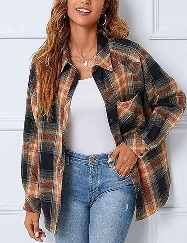 Zontroldy Womens Flannel Shirt Plaid Buffalo Long Sleeve Button Down Oversized Flannels Shirts Blouse Tops in Saudi Arabia