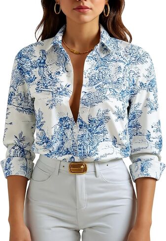 Women's Button Down Shirt Long Sleeve 3D Pattern Print Blouse Traditional Chinese Painting Shirt in Saudi Arabia