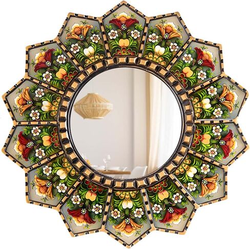 تصميم مرآة Sunburst يتميز بنمط مغربي، ديكور منزلي 11.8 بوصة ديكور جداري معلق لغرفة المعيشة وغرفة النوم والمدخل، النمط مطبوع (زهرة + أمة الله) in Kuwait