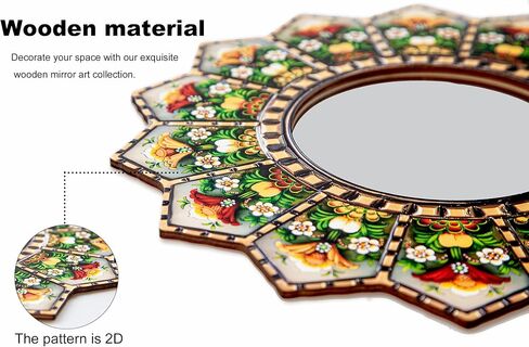 تصميم مرآة Sunburst يتميز بنمط مغربي، ديكور منزلي 11.8 بوصة ديكور جداري معلق لغرفة المعيشة وغرفة النوم والمدخل، النمط مطبوع (زهرة + أمة الله) in Kuwait