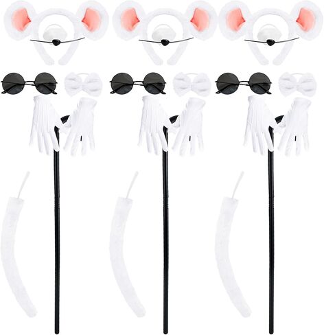 3 Set Mouse Costume Accessories White Mouse Ears Headband Tail Rat Rat Dress Up Costume for Halloween Adult Pretend Play Women Cosplay Party in Saudi Arabia