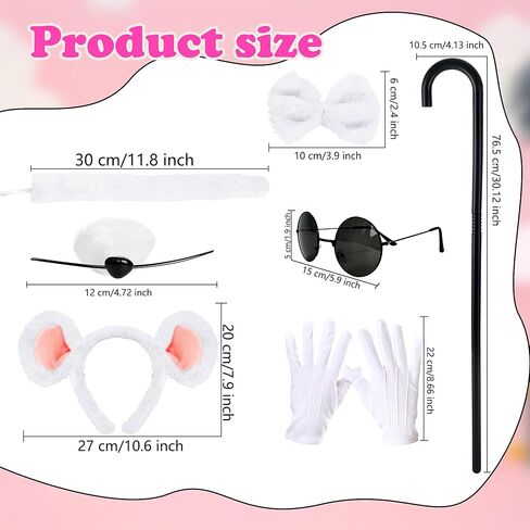 3 Set Mouse Costume Accessories White Mouse Ears Headband Tail Rat Rat Dress Up Costume for Halloween Adult Pretend Play Women Cosplay Party in Saudi Arabia