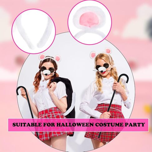 3 Set Mouse Costume Accessories White Mouse Ears Headband Tail Rat Rat Dress Up Costume for Halloween Adult Pretend Play Women Cosplay Party in Saudi Arabia