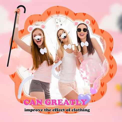 3 Set Mouse Costume Accessories White Mouse Ears Headband Tail Rat Rat Dress Up Costume for Halloween Adult Pretend Play Women Cosplay Party in Saudi Arabia