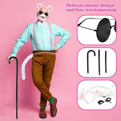 3 Set Mouse Costume Accessories White Mouse Ears Headband Tail Rat Rat Dress Up Costume for Halloween Adult Pretend Play Women Cosplay Party in Saudi Arabia