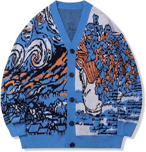 سترة فان جوخ الكلاسيكية المحبوكة للخريف والشتاء سترة فضفاضة برقبة على شكل حرف V in Kuwait