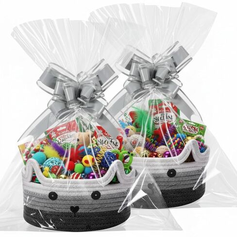 Zopeal 2 Pack Loves Basket مع أكياس الهدايا والشرائط ، سلة هدايا التخرج من حبل Cat فارغة لالتقاط ألعاب التخرج من قطة الطفل. in Saudi Arabia