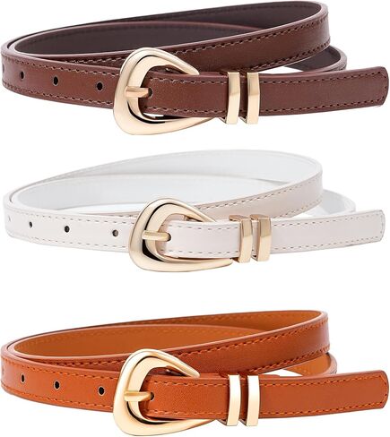 3 Pack Women Belts Leather for Jeans Pants Dresses Fashion Ladies Waist Skinny Belt with Gold Buckle in Saudi Arabia