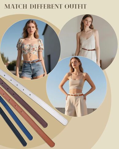 3 Pack Women Belts Leather for Jeans Pants Dresses Fashion Ladies Waist Skinny Belt with Gold Buckle in Saudi Arabia