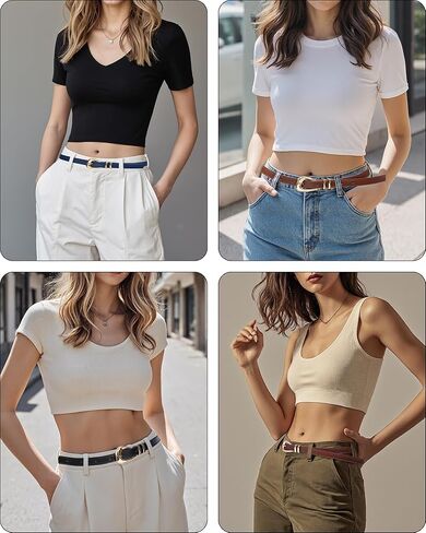 3 Pack Women Belts Leather for Jeans Pants Dresses Fashion Ladies Waist Skinny Belt with Gold Buckle in Saudi Arabia