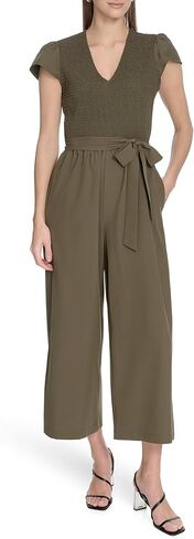 Calvin Klein womens Cap Sleeve V-neck Tie Waist Capri Jumpsuit in Saudi Arabia