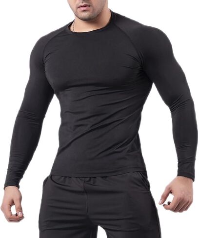 Men's Long-Sleeve Active Shirts Muscle Tight Fit Sports Workout Running Undershirt Athletic Tee Tops in Saudi Arabia