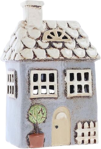 Shudehill Giftware حامل شموع سيراميك لقرية فخار حديقة المنزل، حامل شموع لتزيين المنزل (رمادي صغير) in Kuwait