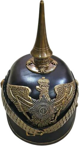 خوذة Pickelhaube الألمانية | خوذة جلدية Pickelhaube الإمبراطورية البروسية | زي ضابط عسكري نحاسي طويل مسنن للرجال | خوذات الحرب العالمية الأولى والحرب العالمية الثانية طبق الأصل لأزياء حفلات إعادة تمثيل LARP in Saudi Arabia