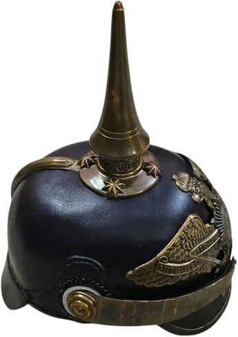 خوذة Pickelhaube الألمانية | خوذة جلدية Pickelhaube الإمبراطورية البروسية | زي ضابط عسكري نحاسي طويل مسنن للرجال | خوذات الحرب العالمية الأولى والحرب العالمية الثانية طبق الأصل لأزياء حفلات إعادة تمثيل LARP in Saudi Arabia