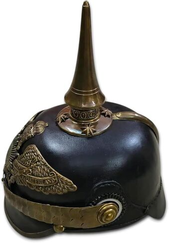خوذة Pickelhaube الألمانية | خوذة جلدية Pickelhaube الإمبراطورية البروسية | زي ضابط عسكري نحاسي طويل مسنن للرجال | خوذات الحرب العالمية الأولى والحرب العالمية الثانية طبق الأصل لأزياء حفلات إعادة تمثيل LARP in Saudi Arabia