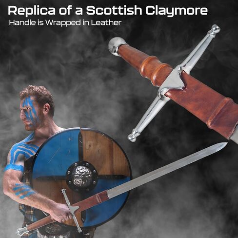 سيف القرون الوسطى الفخم - سيف ويليام والاس ذو النصل ذو الحدين من نسخة طبق الأصل من Braveheart مع الفولاذ المقاوم للصدأ، ومقبض معدني، وغمد جلدي in Saudi Arabia