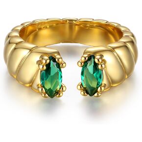 Chunky 18K Gold Adjustable Statement Ring for Women - Green Marquise Crystal Open Band, Vintage-Inspired Luxury Gift in Saudi Arabia