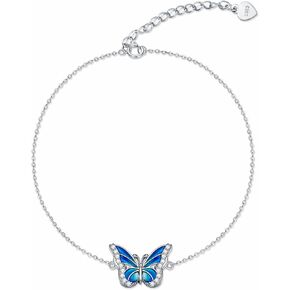 Sterling Silver 0.16 Cttw Natural Diamond Blue Butterfly Anklet for Women, Fine Ankle Bracelet Jewelry Gifts for Her (9-11 Inch) in Saudi Arabia